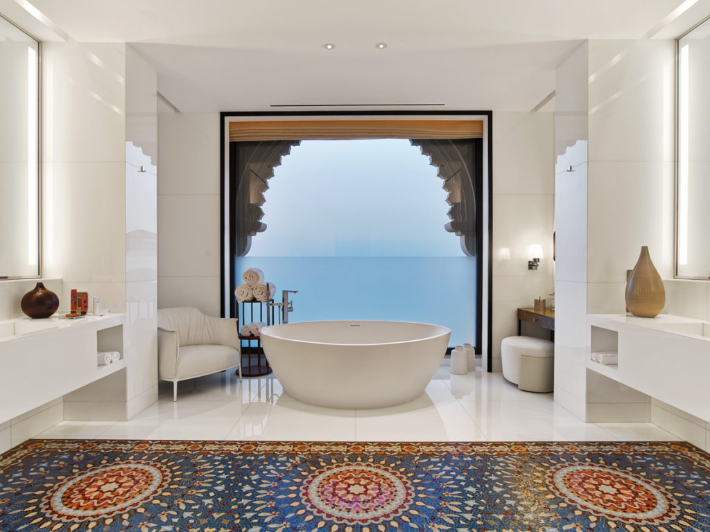 Bathroom with view at the Four Seasons Resort Dubai at Jumeirah Beach