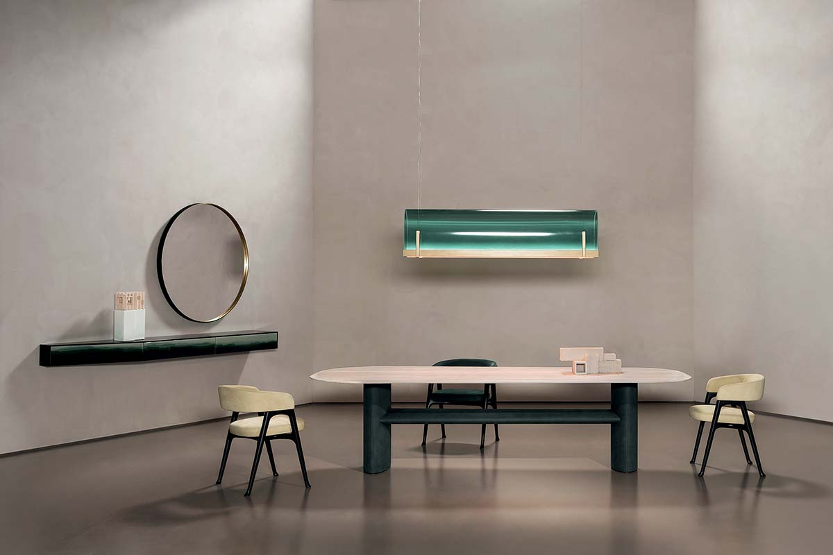 Baxter, Ellipse table by Federico Peri. Altea cabinet by Draga & Aurel
